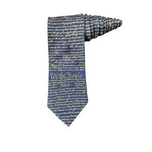 Josh Bach Silk We The People Preamble Constitution Blue Gold Lettering Necktie